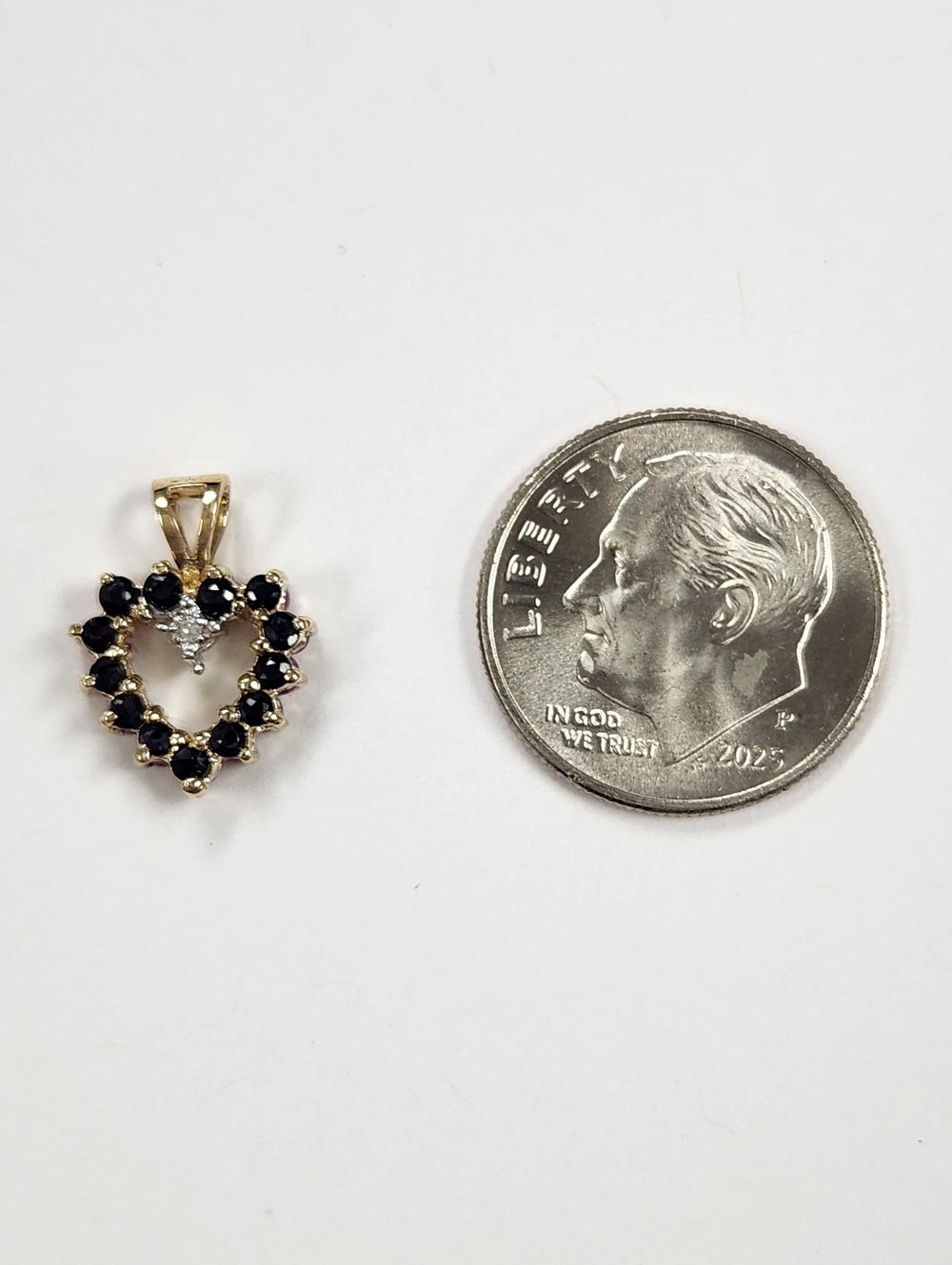 10KP Yellow Gold Ruby Sapphire & Diamond Reversible Heart Pendant , NWT - Picture 13 of 15